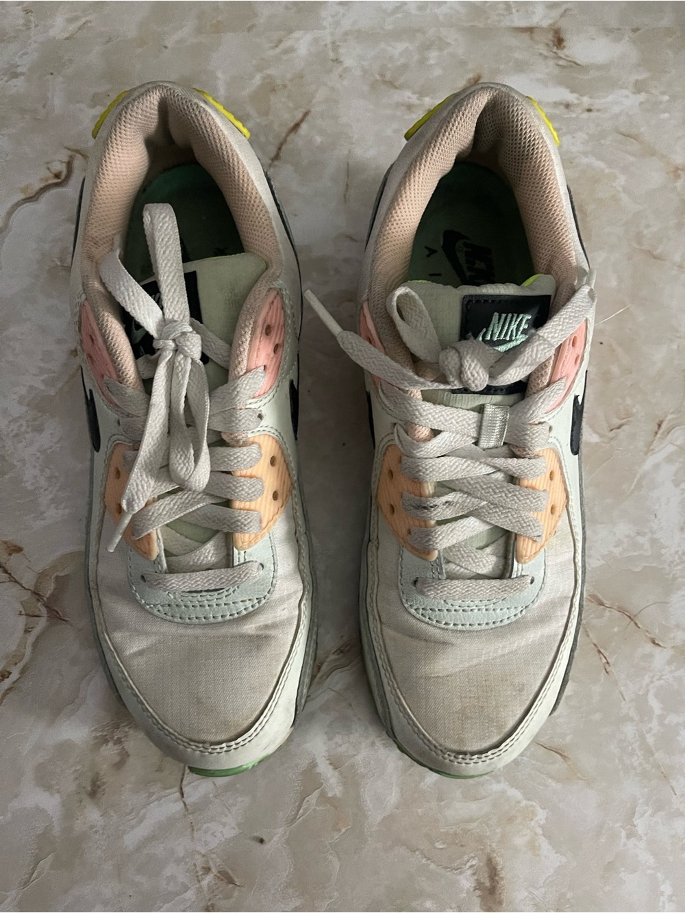 Nike Women’s Air Max 90 Sneakers - White Volt Green Glow - Picture 3 of 7